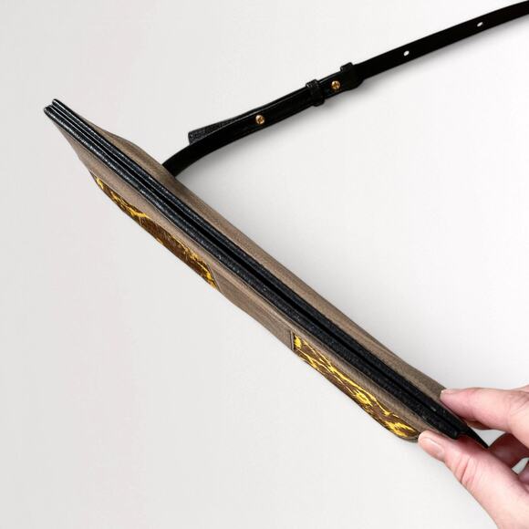 Kyu By Kesi Black Yellow Leather Crossbody Bag Faux Fur Snakeskin Clutch Purse - Picture 9 of 11